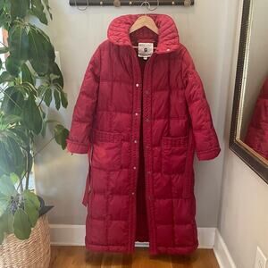 Vintage Long Belted Down Quilted Coat | High Collar Hollywood, White Stag, Red L